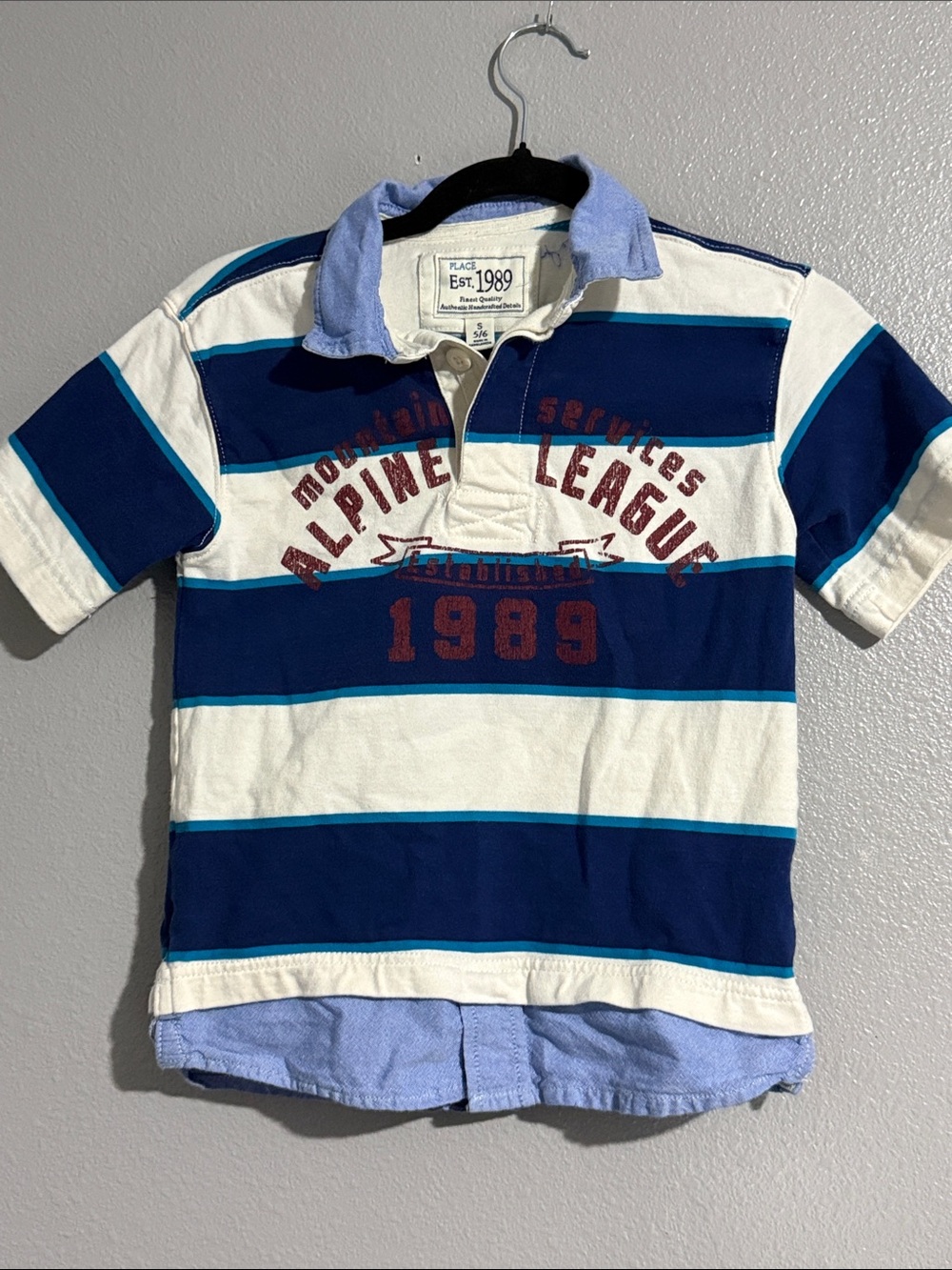 The Children's Place Navy, White & Light Blue Striped Polo size 5/6